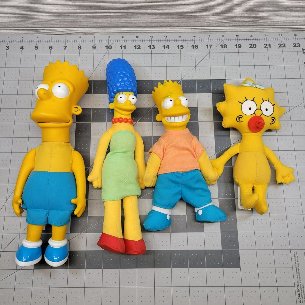 4 Dolls The Simpsons Plush Doll Set Bart Marge Maggie‎ Matt Groening 1990 Vtg